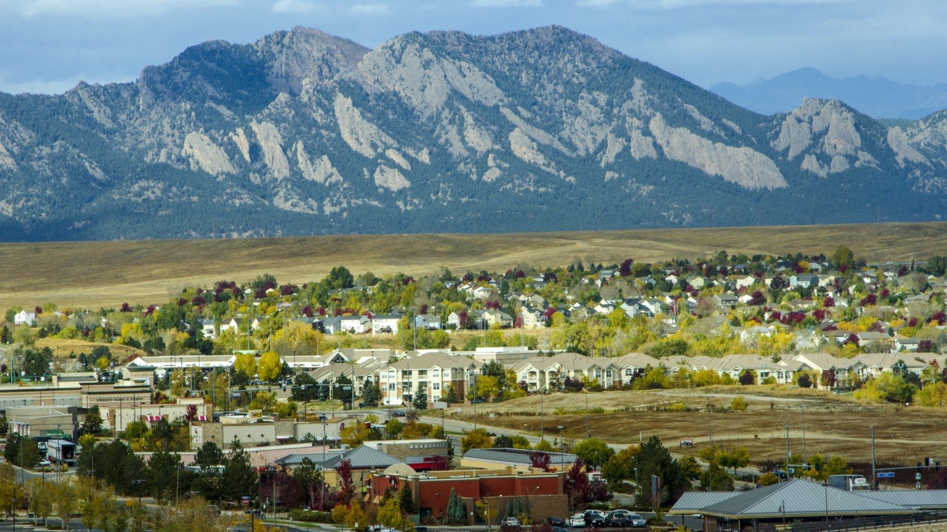 Ariel photo of Broomfield Colorado with the mountains in the background